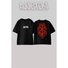 Anetos Berserk 12 Tasarım Sırt Baskılı Pamuk Siyah Oversize T-Shirt