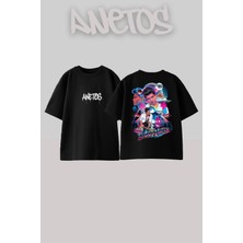 Anetos Bruno Mars 3 Tasarım Sırt Baskılı Pamuk Siyah Oversize T-Shirt