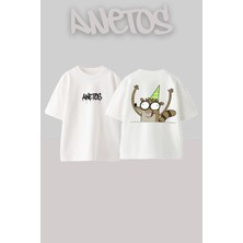 Anetos Riiiiigbyyy Tasarım Sırt Baskılı Pamuk Beyaz Oversize T-Shirt