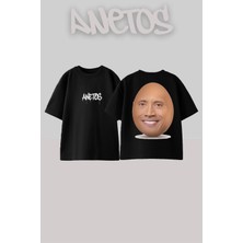 Anetos Egg Face Tasarım Sırt Baskılı Pamuk Siyah Oversize T-Shirt