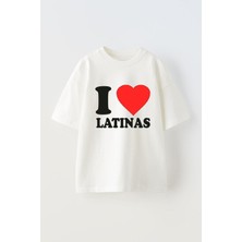 Anetos I Love Latınas Baskılı Ünisex Pamuk Beyaz Oversize T Shirt