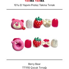 Takma Takma 10'lu Pembe Çocuk TT1110 Tırnağı Tekrar Kullanılabilir El Yapımı Protez Takma Tırnak - Pembe-S