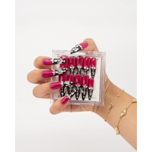 Takma Takma 10'lu Extra Extra Extra Pembe TT1432 Tekrar Kullanılabilir El Yapımı Protez Takma Tırnak - Pembe-L