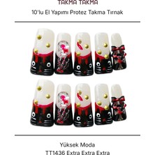 Takma Takma 10'lu Siyah Extra Extra Extra  TT1436 Tekrar Kullanılabilir El Yapımı Protez Takma Tırnak - Siyah-S