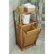 Ceviz Rengi Ahşap Kirli Sepetli Banyo Düzenleyici Raf – CVZ01