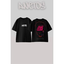 Anetos Fight Club 2 Tasarım Sırt Baskılı Pamuk Siyah Oversize T-Shirt