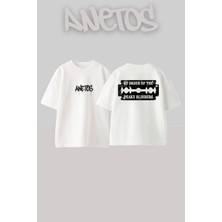 Anetos Jilet Tasarım Sırt Baskılı Pamuk Beyaz Oversize T-Shirt