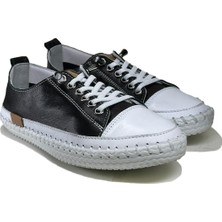 Lucid Kadın Hakiki Deri Siyah Sneaker El Dikişli Günlük Spor Ayakkabı Bağcıklı Rahat Taban