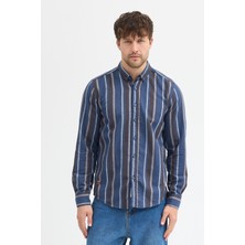 Cosplay Erkek Dikine Çizgili Melanj Button Down Regular Fit Pamuk Polyester Gömlek