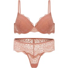 Wonna Anna 2735 Dantelli Dekolte Dolgulu Push-Up Sütyen ve Külot Takımı- Gül Kurusu