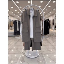 Camelya Fashion Kadın Belden Büzgülü Çift Cepli Yelekli Üçlü Üst Kalite Iki Iplik Takım