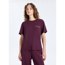 Jeep Bisiklet Yaka Baskılı Mürdüm Kadın T-Shirt J5WL-TST7098