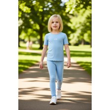 PayBuy Kız Çocuk Pamuklu Nakışlı Bisiklet Yaka Kısa Kollu Üst ve Ispanyol Paça Tayt Takımı Kaliteli