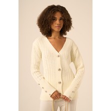 Ftz Women Kadın Saç Örgülü Hırka  Ekru 25168