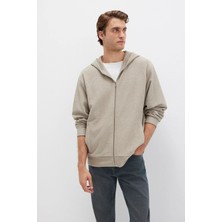 Mavi Kapüşonlu Fermuarlı Bej Sweatshirt 0S10520-70154