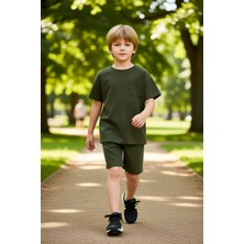 PayBuy Erkek Çocuk Dokulu Örme Bisiklet Yaka Kısa Kollu Tişört ve Şort Takımı Kaliteli Şık Rahat