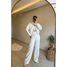 Neşeli Butik Kadın Fermuarlı Oversize Sweat ve Yüksek Bel Eşofman Takımı NM018