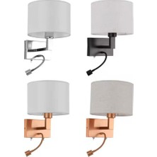 Akdeniz Aydınlatma Elektrik Malzemeleri Otel Tipi Duvar Apliği LED Okuma Kollu Kumaş Abajur Modern Duvar Lambası – 4 Renk Seçeneği