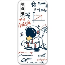 Gramaphone Huawei P Smart S Uyumlu Astronot Desenli Telefon Kılıfı + Ekran Koruyucu - 5858