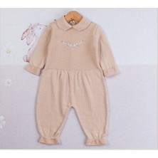Wofim 2835 Kız Bebek Natural Çiçek Nakışlı Organik Triko Tulum