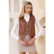 Topshow Düğme Detaylı Suni Deri Yelek