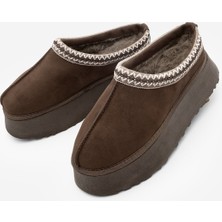 Marjin Kadın Içi Kürklü Kalın Taban Önü Kapalı Günlük Kışlık Terlik Furenta Kahve Süet