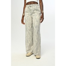 Orfeonegro Kadın Bol Paça Beli Lastikli Beyaz-Laci Pantolon