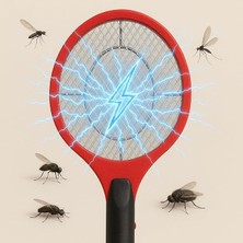 Elektrikli Bas-Çek Düğmeli Taşınabilir Sinek Öldürücü Tenis Raketi 50CM x 20CM Şarjlı Dekoratif Yatak Odası, Çocuk Odası, Bebek Odası Sinek Kovucu Dahili Fişli Sc-18 (Kırmızı)