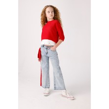 Jena by Miniks Jena Yanları Kırmızı Fiyonklu Pantolon - Mavi