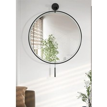 Wallover Design Siyah Sarkaçlı Metal Duvar Ayna, Büyükboy Yuvarlak Cam 60 x 80 cm Işıklı
