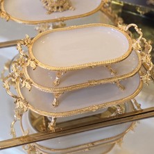 Metal Çerçeveli 3 Parça Oval Porselen Sunum Seti