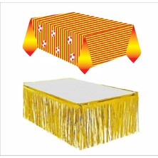 Zenviva Taraftar Sarı Kırmızı Masa Örtüsü, Gold Masa Eteği