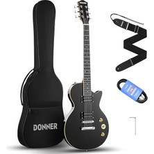 Lp Elektro Gitar Kiti Tam Boy Gitar Başlangıç Seti 90 cm (39 Inç) Tek Parça Gövde, Çanta, Askı, Tel (Lp Stili, Siyah)