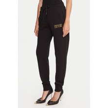 Versace Kadın Regular Fit Nakışlı Yazı Logolu Paçası Lastikli Eşofman Altı - Siyah/altın Sarısı