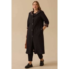 Galaxi Kadın Büyük Beden Astarlı Cepli Pardesü - Siyah