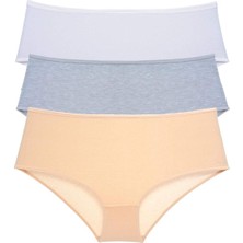 MELENERS 3 Adet Kadın Yüksek Bel Bato Külot Beyaz Gri Ten