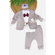 Dinamik çocuk Aylık Erkek Bebek Papyonlu Ceketli Ayıcık Nakışlı Yeni Doğan 3'lü Bebek Takımı Bayramlık