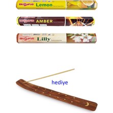MELENERS 3 Paket 20 Çubuklu Tütsü Limon - Amber - Lilly - Kayık Hediyeli