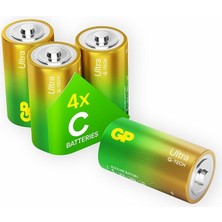 Yenibağ Batteries GP14AU Ultra Alkalin LR14/E93/C Boy Orta Pil, 1.5 Volt, 4 Adet