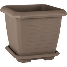 HK03 Hisar Kare Saksı No:3 Tabaklı 37 Cm, 25,5 Litre Mocha