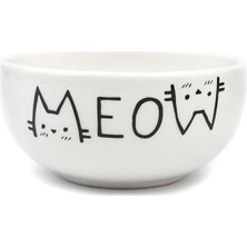 Yenibağ Tasarım Meow Krem Parlak Seramik Kase - Hediye Seramik Kase