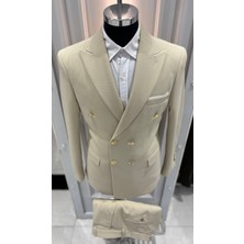 Sabri Zengin Erkek Slim Fit Takım Elbise Bej Renk Düz Desenli Günlük Kullanım İçin İdeal