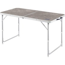 Portatif Kamp Masası, 3 Yükseklik Ayarlı, Katlanır Piknik Masası, Kolay Taşınabilir Alüminyum Masa - 120X60 - Mermer Desenli