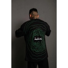 Rawea Fashion Erkek Bisiklet Yakalı Sırt Baskılı Oversize T-Shirt - Siyah