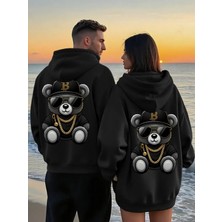 Nevermind Cool Ayıcık Baskılı Sevgili Kombini 2'li Oversize Unisex Kapüşonlu Sweatshirt Seti