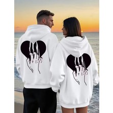 Nevermind Kalp ve Pençe Desenli - Cool Street Style Sevgili Kombini 2'li Unisex Kapüşonlu Sweatshirt Seti