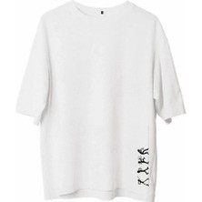 Rawea Fashion Unisex Bisiklet Yaka Baskılı Oversize T-Shirt - Beyaz