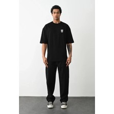 Rawea Fashion Unisex Bisiklet Yaka Baskılı Oversize T-Shirt - Siyah