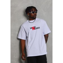 Rawea Fashion Unisex Bisiklet Yaka Double Oversize Baskılı T-Shirt - Beyaz