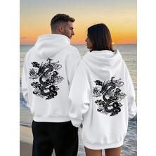 Nevermind Ejderha Sırt Desenli Kapşonlu Sevgili Kombini 2'li Oversize Unisex Kapüşonlu Sweatshirt Seti